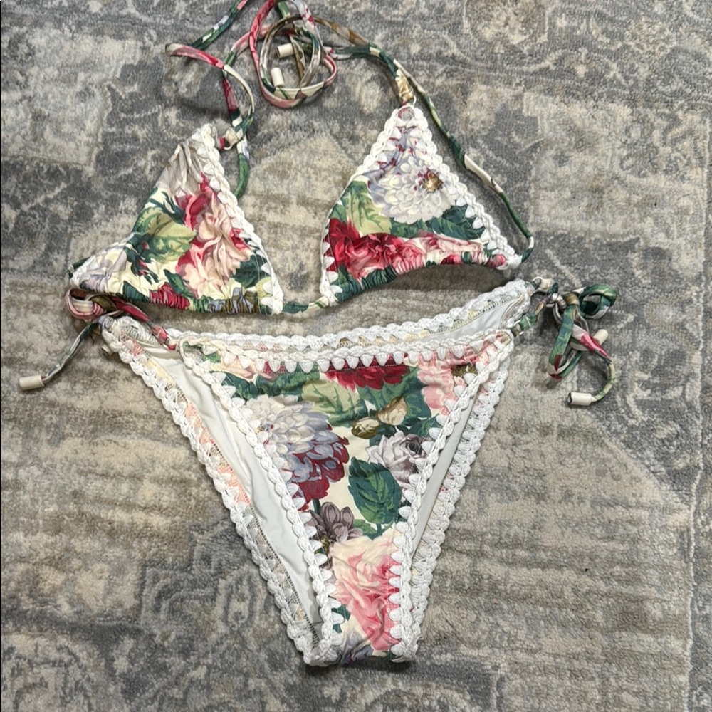 Zimmermann Floral Bikini Set with Crochet Trim